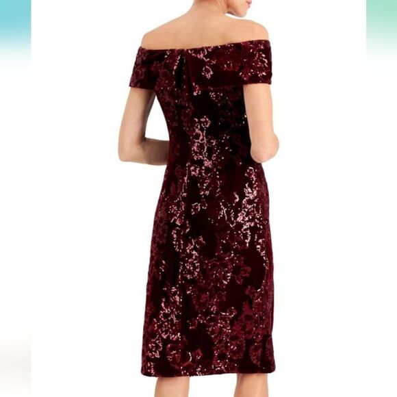 NWT Adrianna Papell Velvet Sequin Sheath Dress in Garnet - Picture 4 of 13